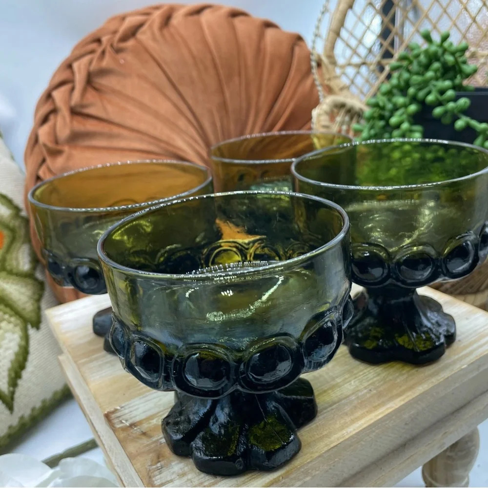 Vintage Fransican Maderia Tiffen Green Glass Sherbert/Champagne Glasses Set of 4 - Picture 2 of 6